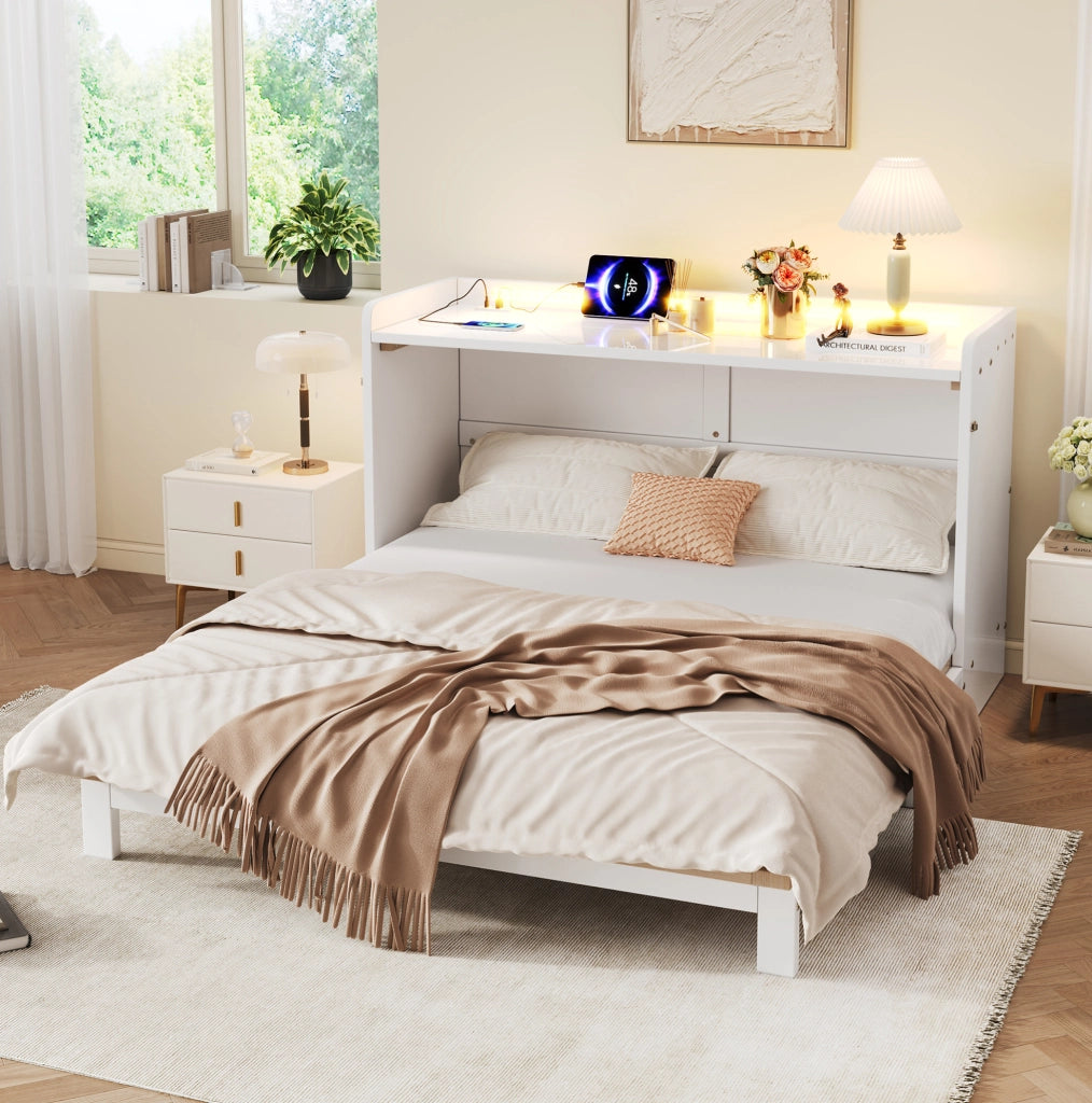 Letto a scomparsa 140x200 cm con cassetti, LED, USB e presa