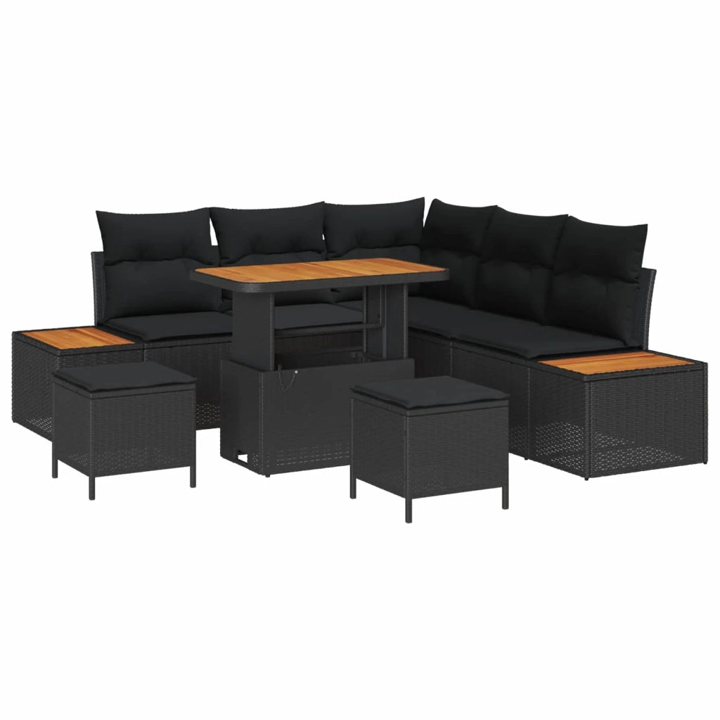 Set Divano da Giardino 8 pcs Nero polyrattan