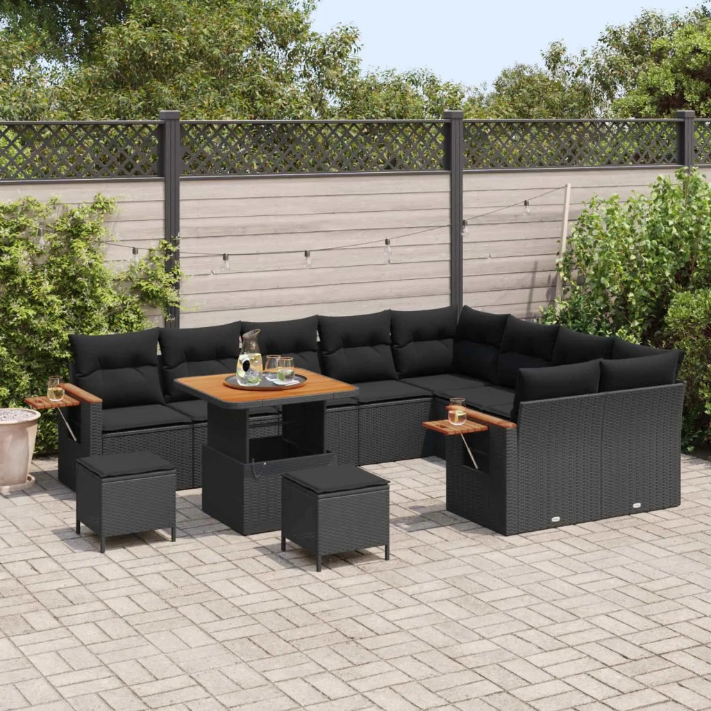 Set Divano da Giardino con cuscino 13 pcs Nero polyrattan