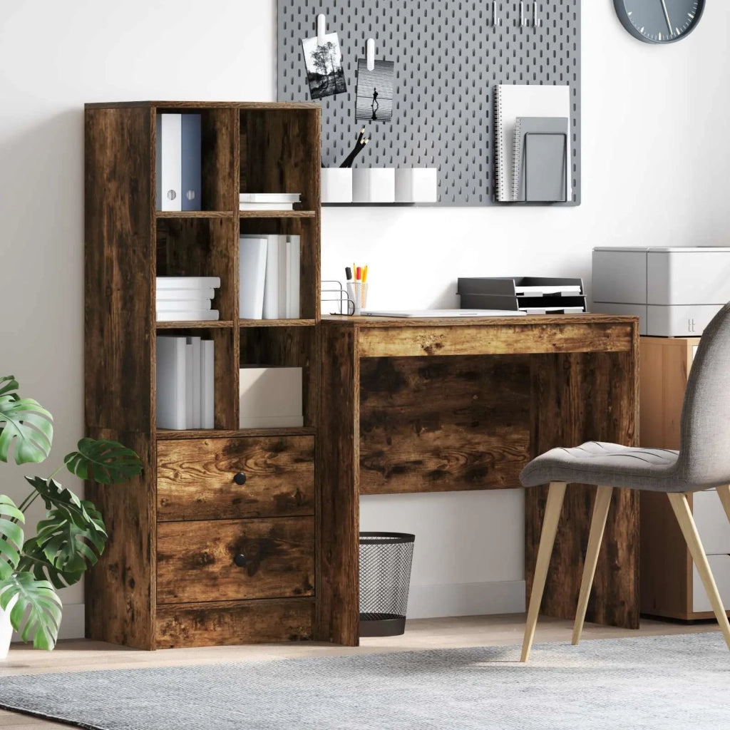 Scrivania con cassetto con lo scaffale 2 pcs Rovere fumé 3337365