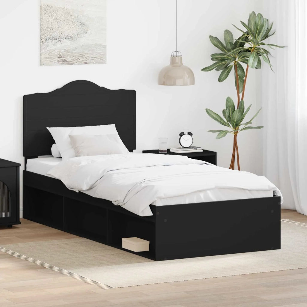 Struttura del letto con testiera Nero 75 x 190 cm Pino massello 3413372