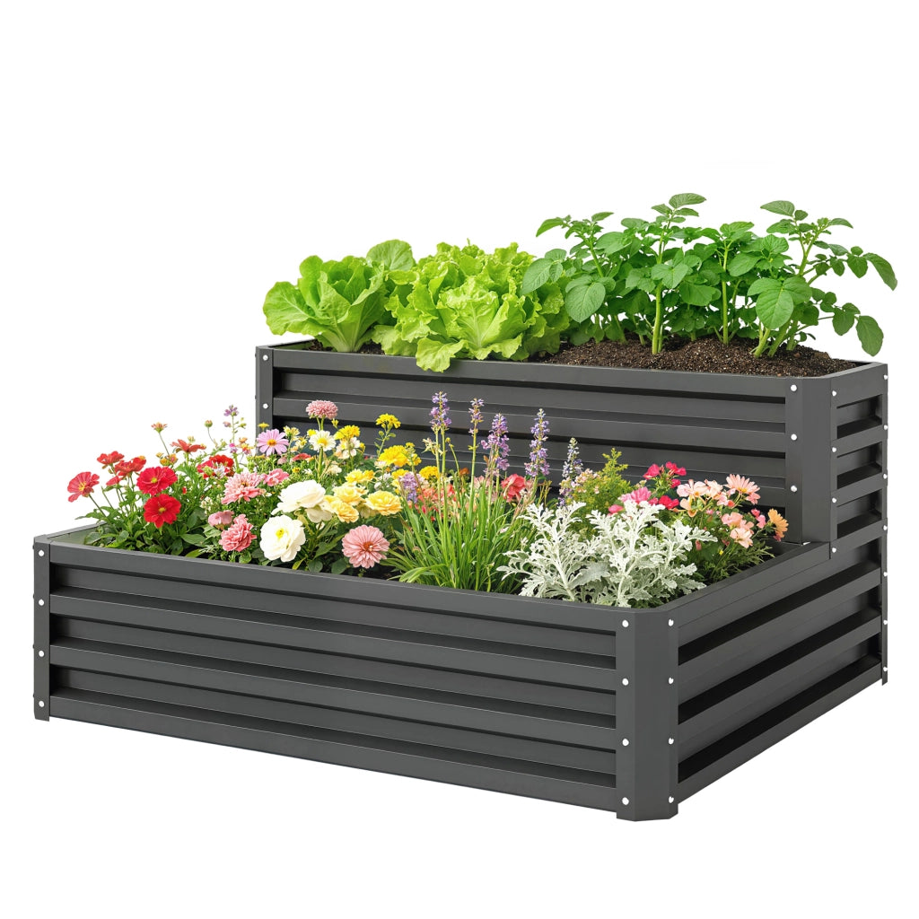 Fioriera rialzata da giardino 2 piani per erbe verdure fiori ¨C Xylo ¨C Grigio scuro 120x101x58 cm
