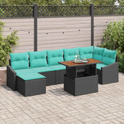 Set Divano da Giardino con cuscino 8 pcs Nero e Verde acqua 3349871