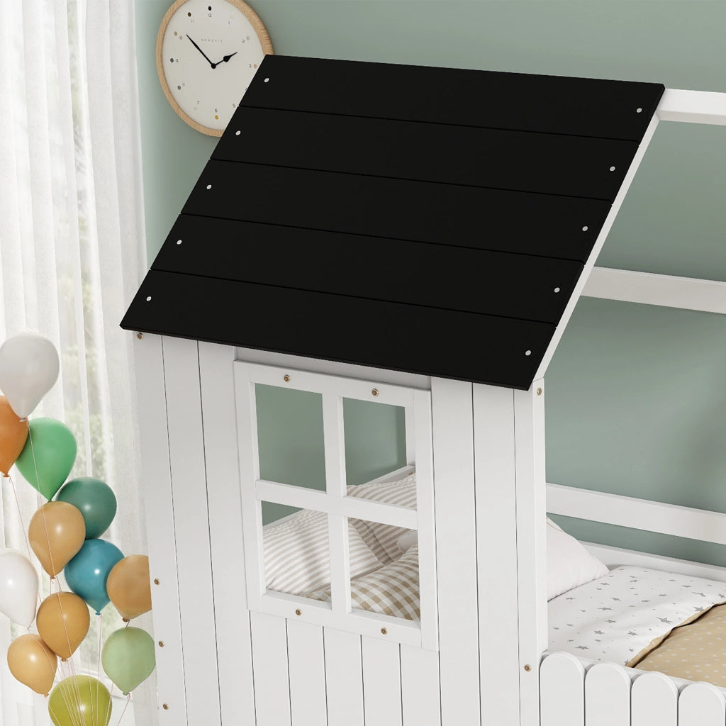LETTO a soppalco per bambini 90x200 cm bianco e nero in pino e MDF
