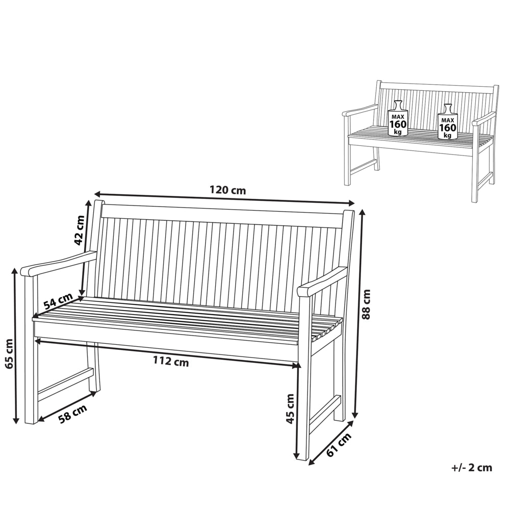 Panca da giardino leggera in legno di acacia 120 cm a doghe design esterno patio in stile rustico