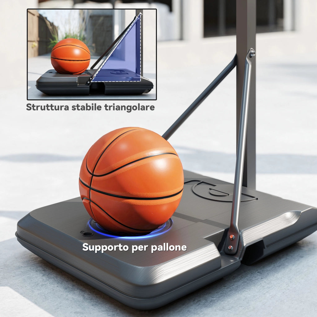 Canestro da Basket Regolabile con Ruote ¨C Minimal ¨C Nero, 146-236 cm