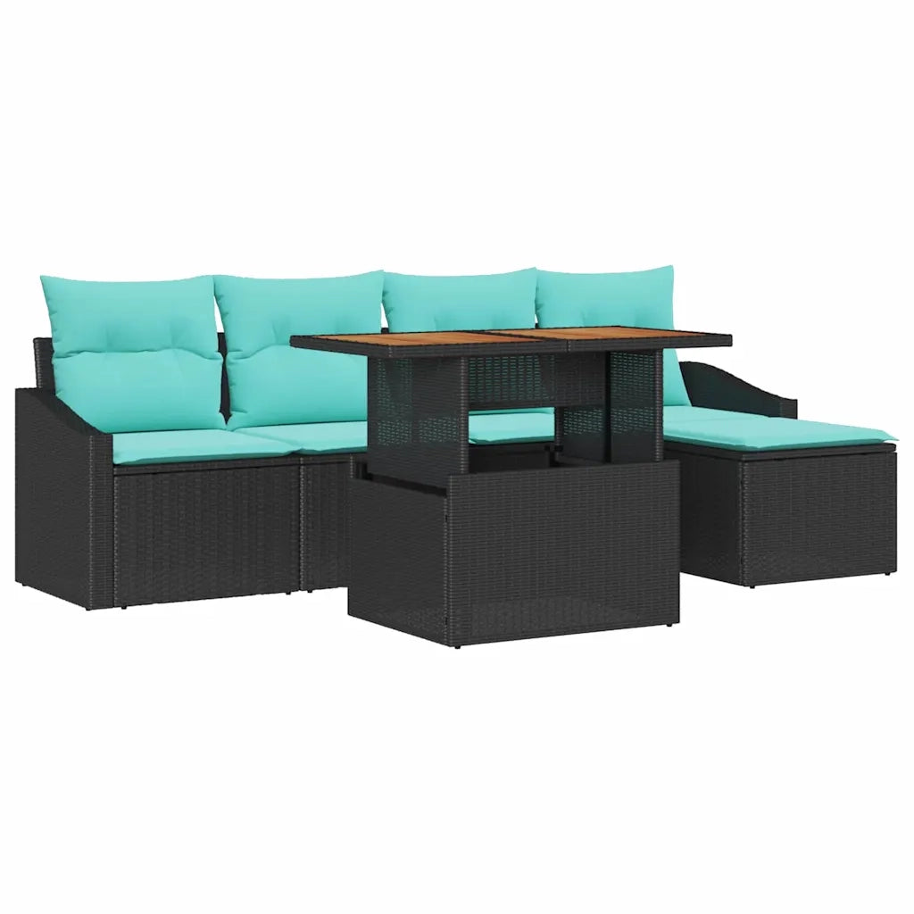 Set da Pranzo per Giardino con cuscino 6 pcs Nero e Verde acqua 3349829