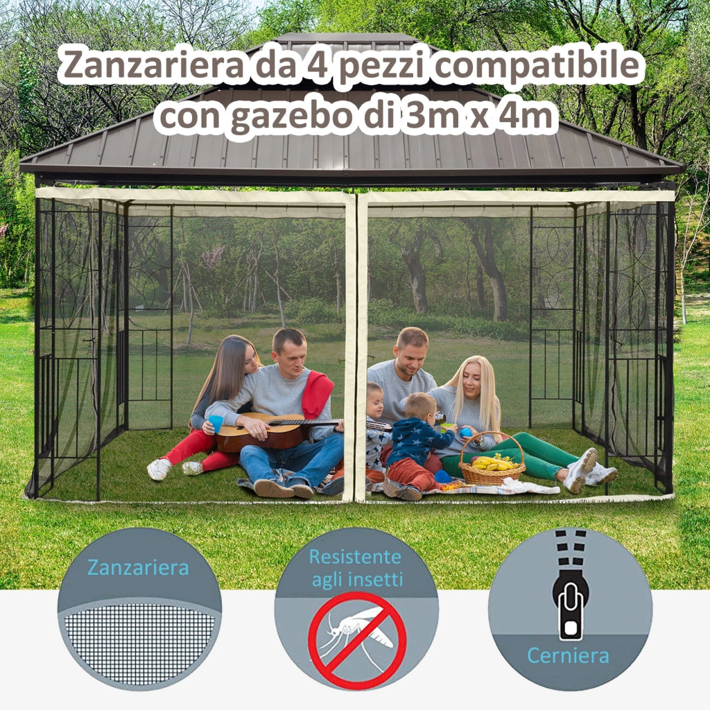Zanzariera per Gazebo Tende di Ricambio Universale con Cerniere, 352x207cm - Nero e Beige