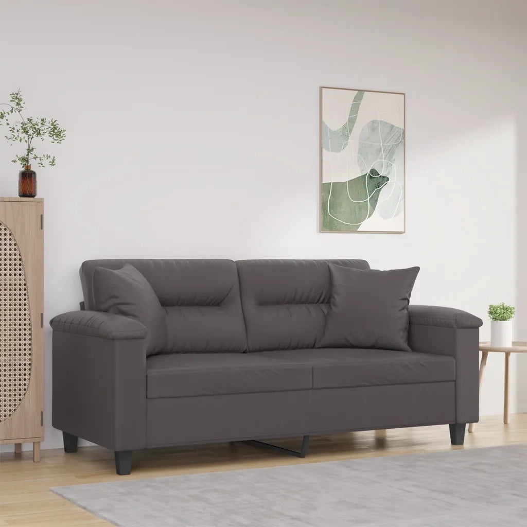 Divano a 2 Posti con Cuscini-Sofa 2 Posti con Cuscini Grigio 140 cm in Similpelle 390461