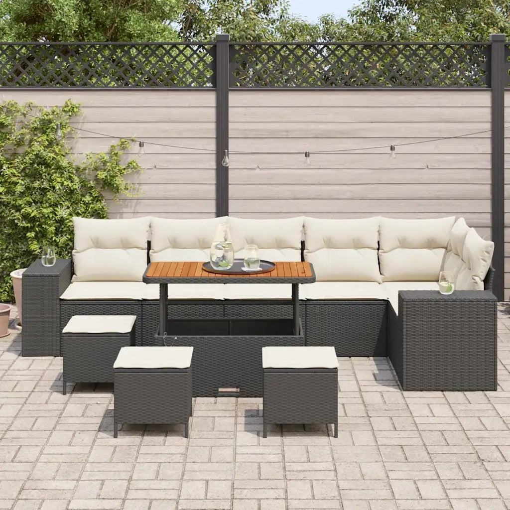 Set Divano da Giardino 10 pcs Nero e Crema polyrattan 3363980