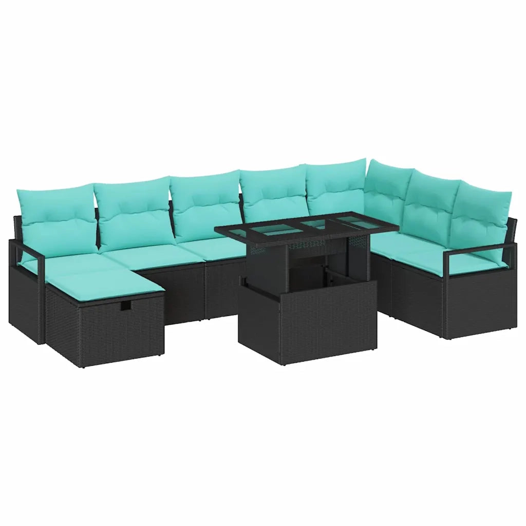 Set Divano da Giardino con cuscino 9 pcs Nero Poly Rattan 3359823