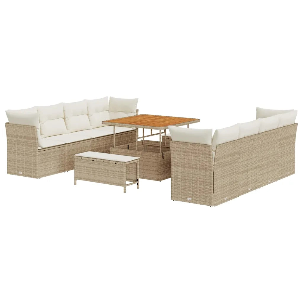 Set Divano da Giardino 11 pcs Beige e Crema polyrattan