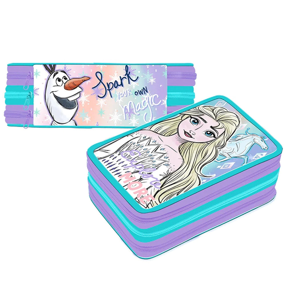 Trade Shop - Frozen Premium Portapastelli 3d Astuccio 3 Zip Cerniere Colori E Matite Scuola -