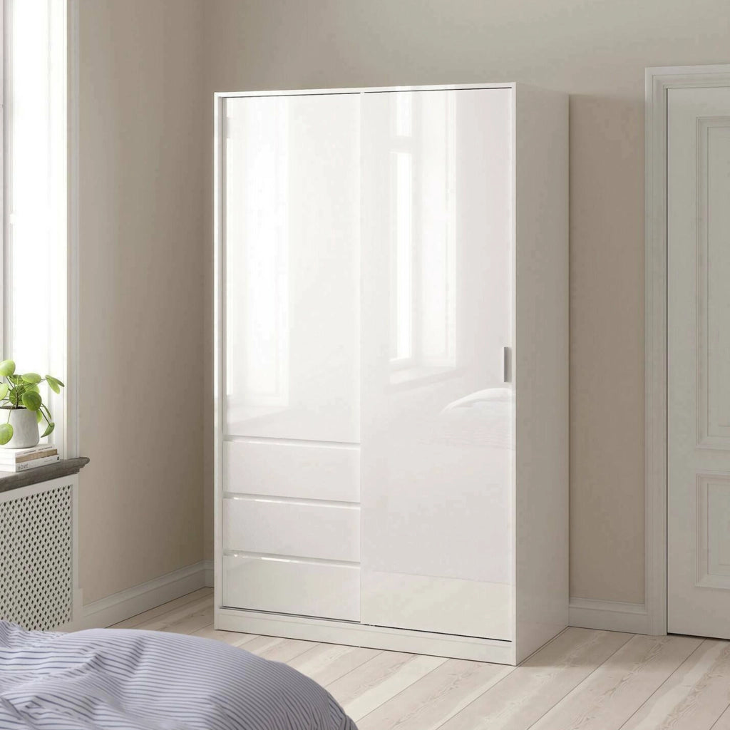 Guardaroba 2 ante Sanjose, Mobile camera da letto, Cabina armadio portabiti, Armadio appendiabiti, 119x60 h200 cm, Bianco lucido