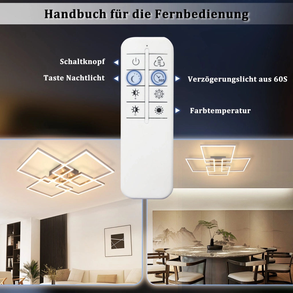 ZMH Lampada da soffitto LED da soffitto per soggiorno 72 cm rettangolare argento dimmerabile 48 W