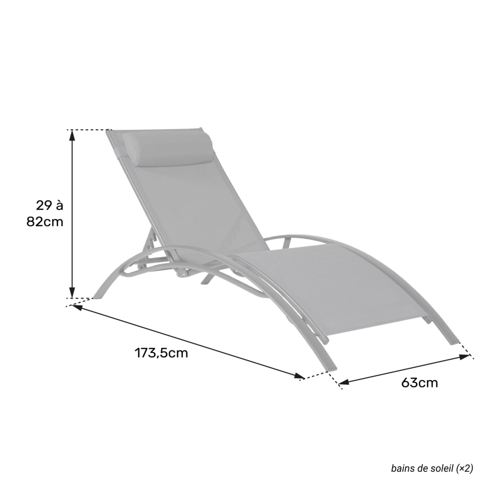 Set di 2 sedie a sdraio GALAPAGOS in textilene azzurro - alluminio azzurro