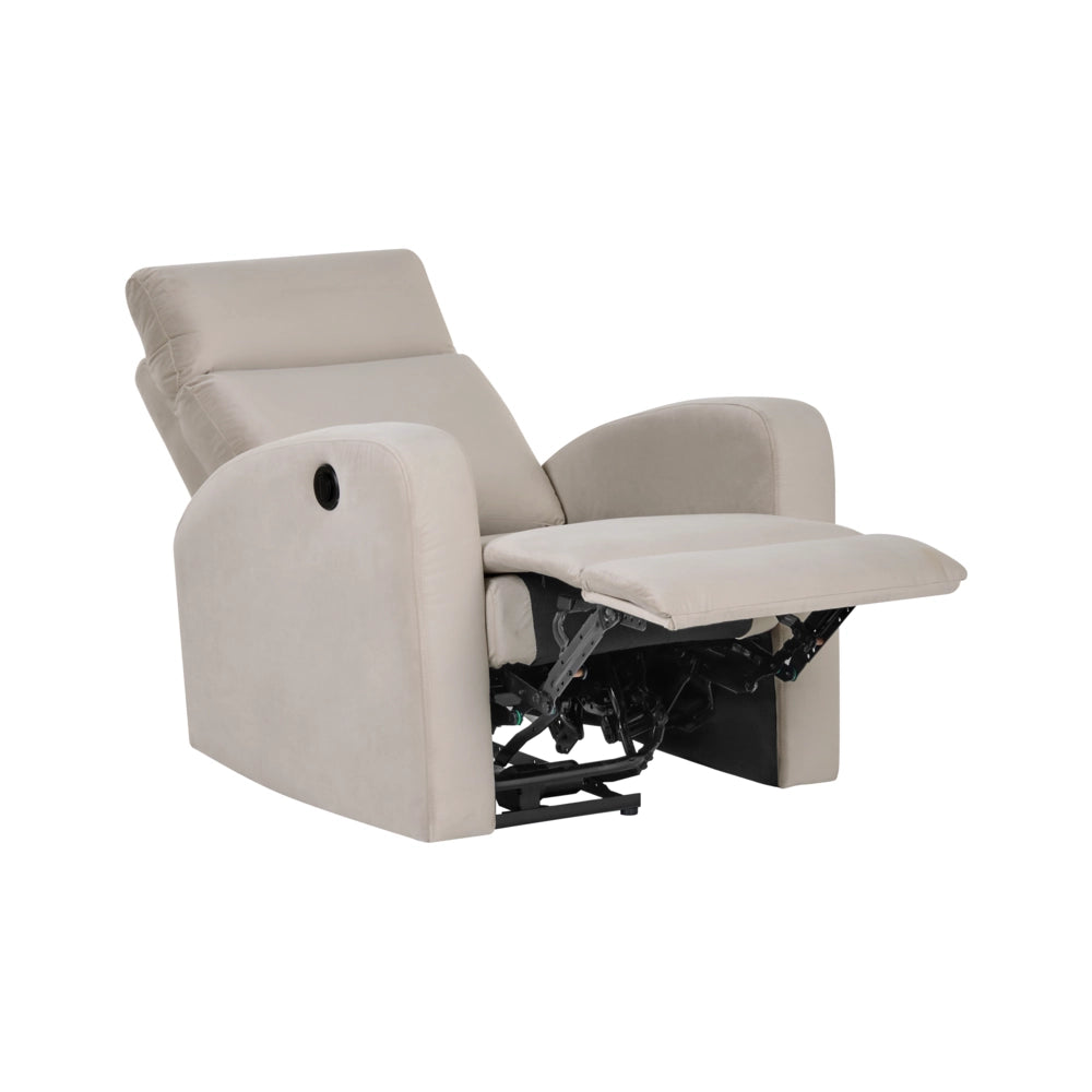 Poltrona reclinabile elettricamente in velluto bianco crema design moderno glamour soggiorno