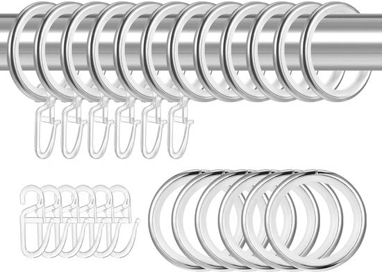 20 pezzi di anelli di tenda in metallo con chiusura a scorrimento e ganci di tenda in plastica per tende doccia e porte, diametro interno 30 mm (argento)
