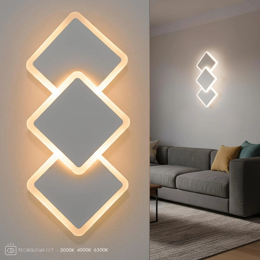Applique da parete 3 rombi lampada decorativa colore bianco LED 14W design elegante luce camera da letto ufficio