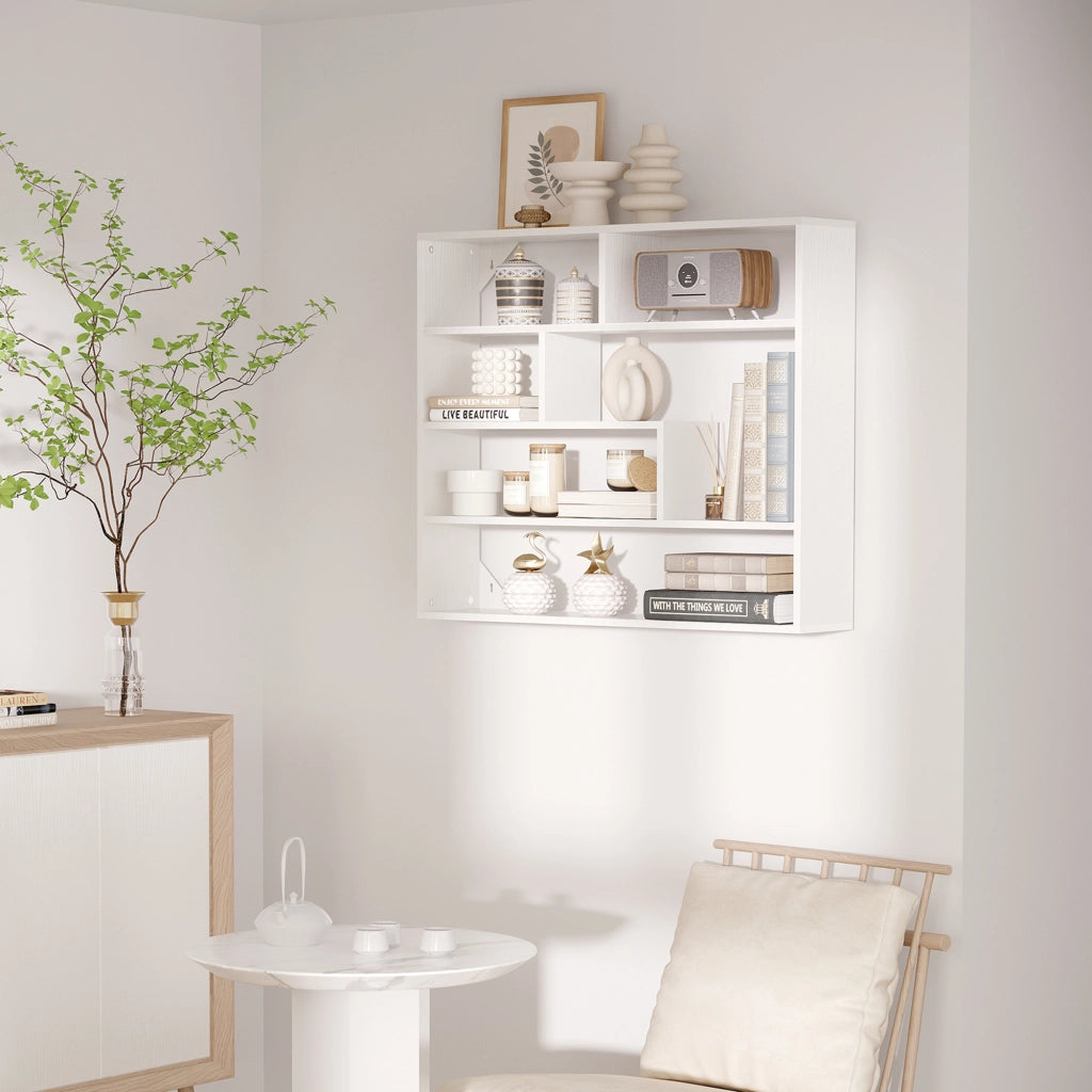 Libreria a Parete Scaffale Sospeso 7 Scomparti Aperti Stile Moderno ¨C Xylo ¨C Bianco 94x19,5x80 cm