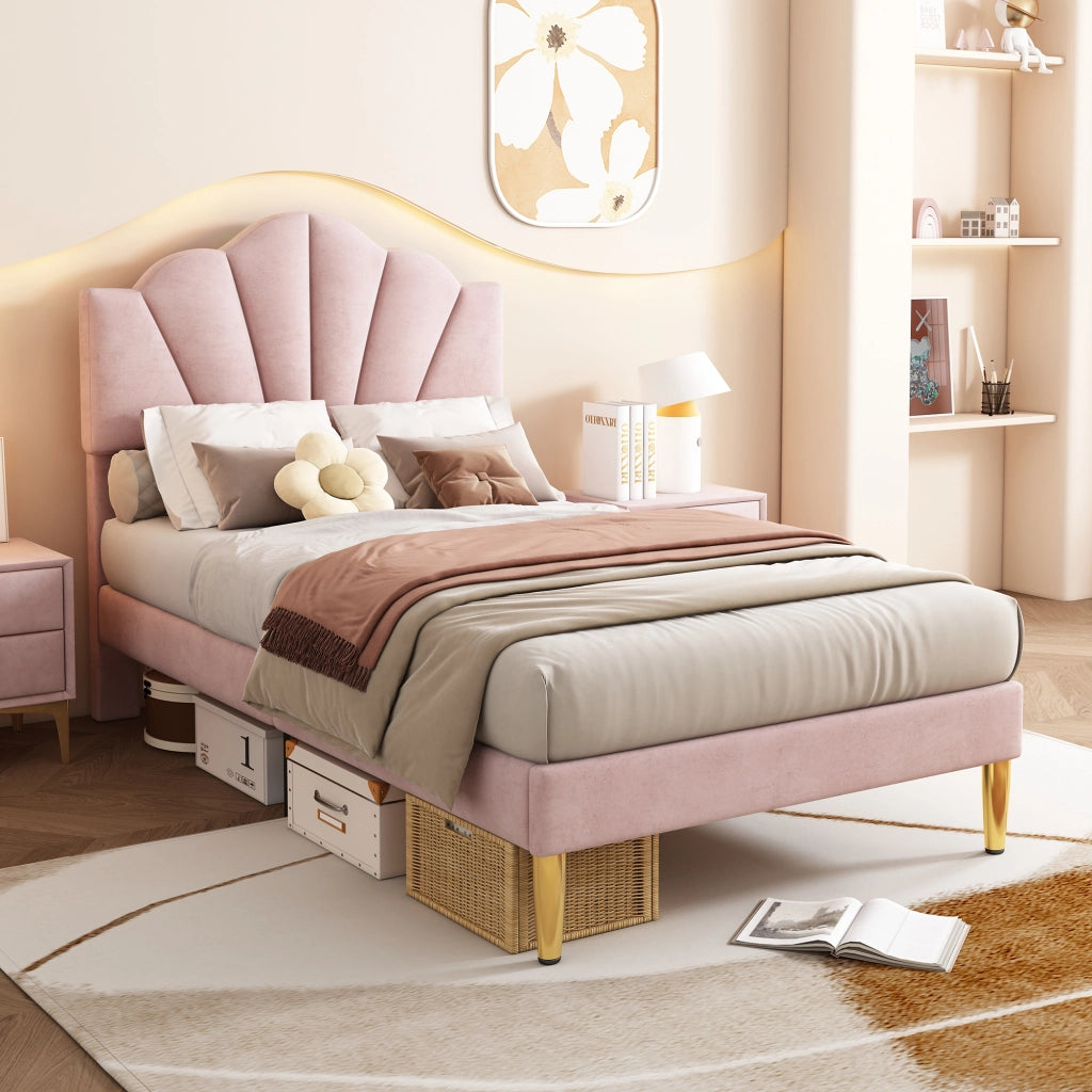 letto imbottito velluto rosa 90 x 200 cm
