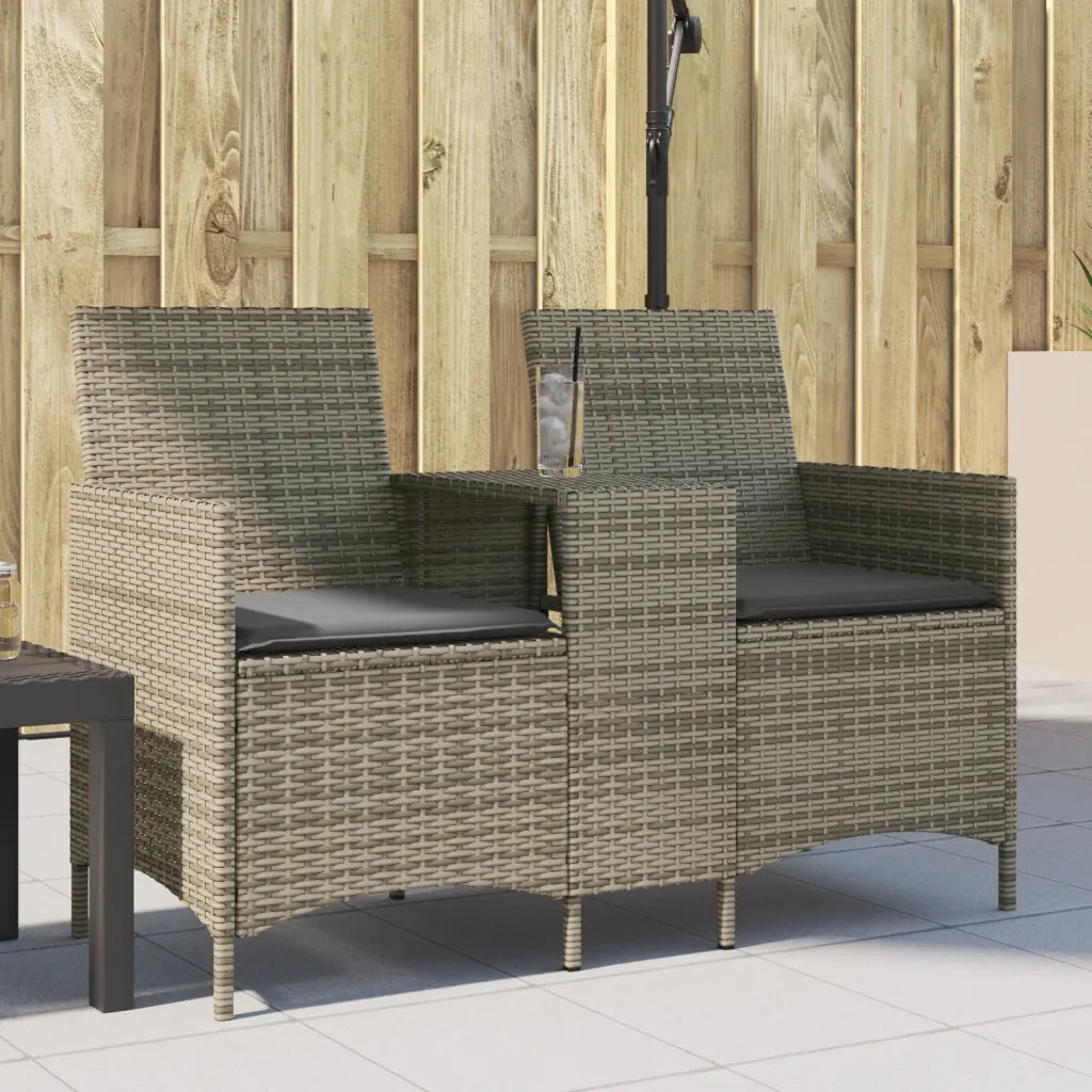 Divano Giardino 2 Posti con Tavolo e Cuscini Grigio Polyrattan 4003886