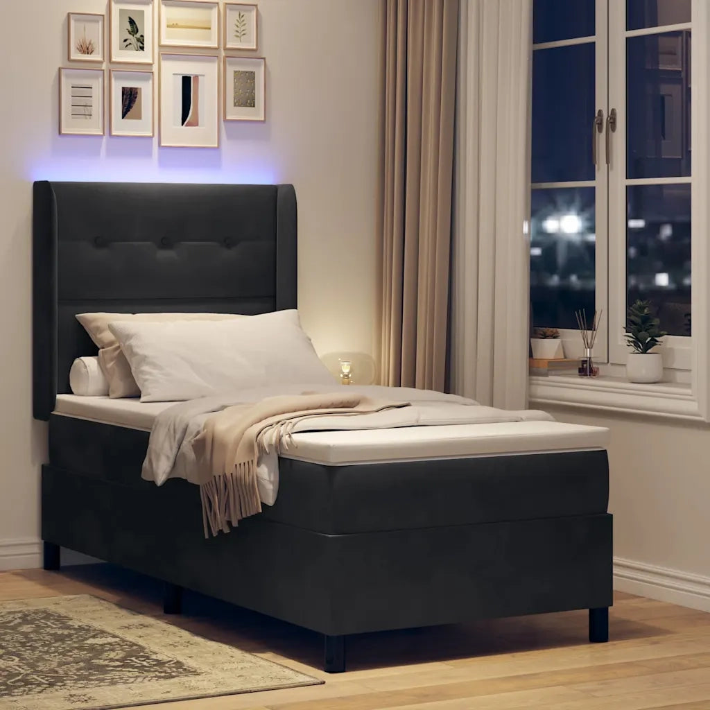 Letto a molle con materasso con led Nero 80 x 200 cm Velluto