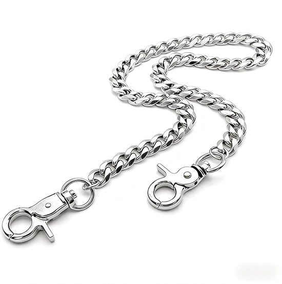 Cinturino per pantaloni 50 cm - Cinturino argentato - Cinturino robusto per portafoglio - Acciaio resistentente - Cinturino con fermaglio a pistola e catenella - Stile robusto - Chiave da porta