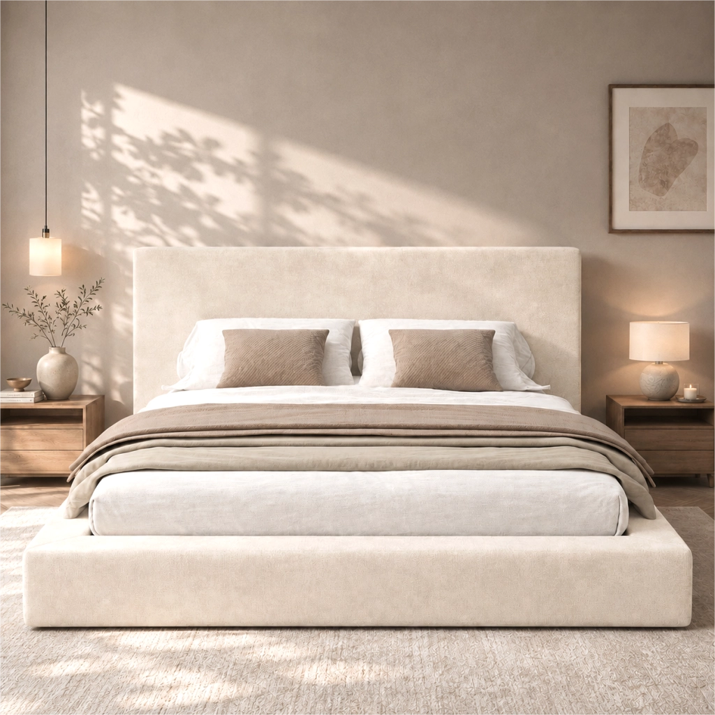 letto imbottito chenille beige 160 x 200 cm