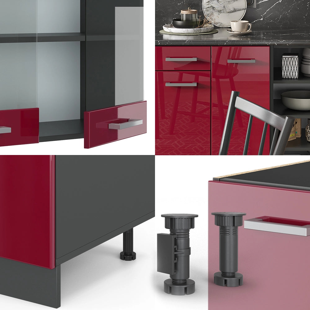 Cucina componibile R-Line Rosso lucido/Antracite 240 cm, PL Marmo Vicco
