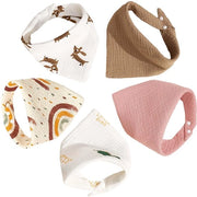 Set di 5 pezzi di salviettine per bambini, sciarpa di mussola a tre angoli, bandana per bambini ragazzi e ragazze, bandane di cotone, regolabili, super soffici e assorbenti (mix di colori)