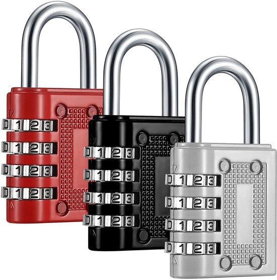 Set di 3 slot per porta con combinazione, slot per porta a 4 cifre con combinazione, slot per porta con codice numerico, slot con codice numerico resistente all'usura, per porta/boxa/ cancello di giardino, nero/argento/rosso