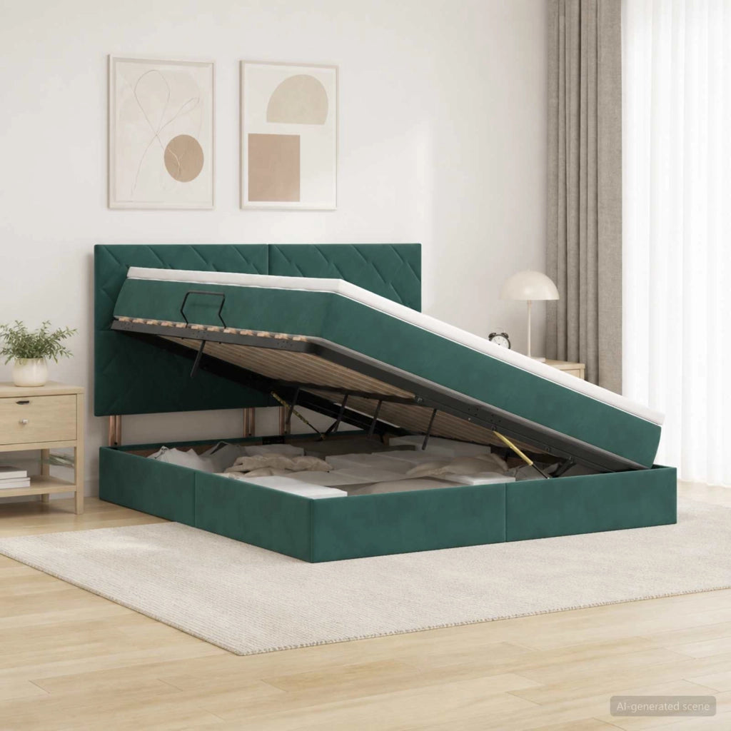 Letto con contenitore LED e materasso Verde Scuro 160 x 200 cm 3460203
