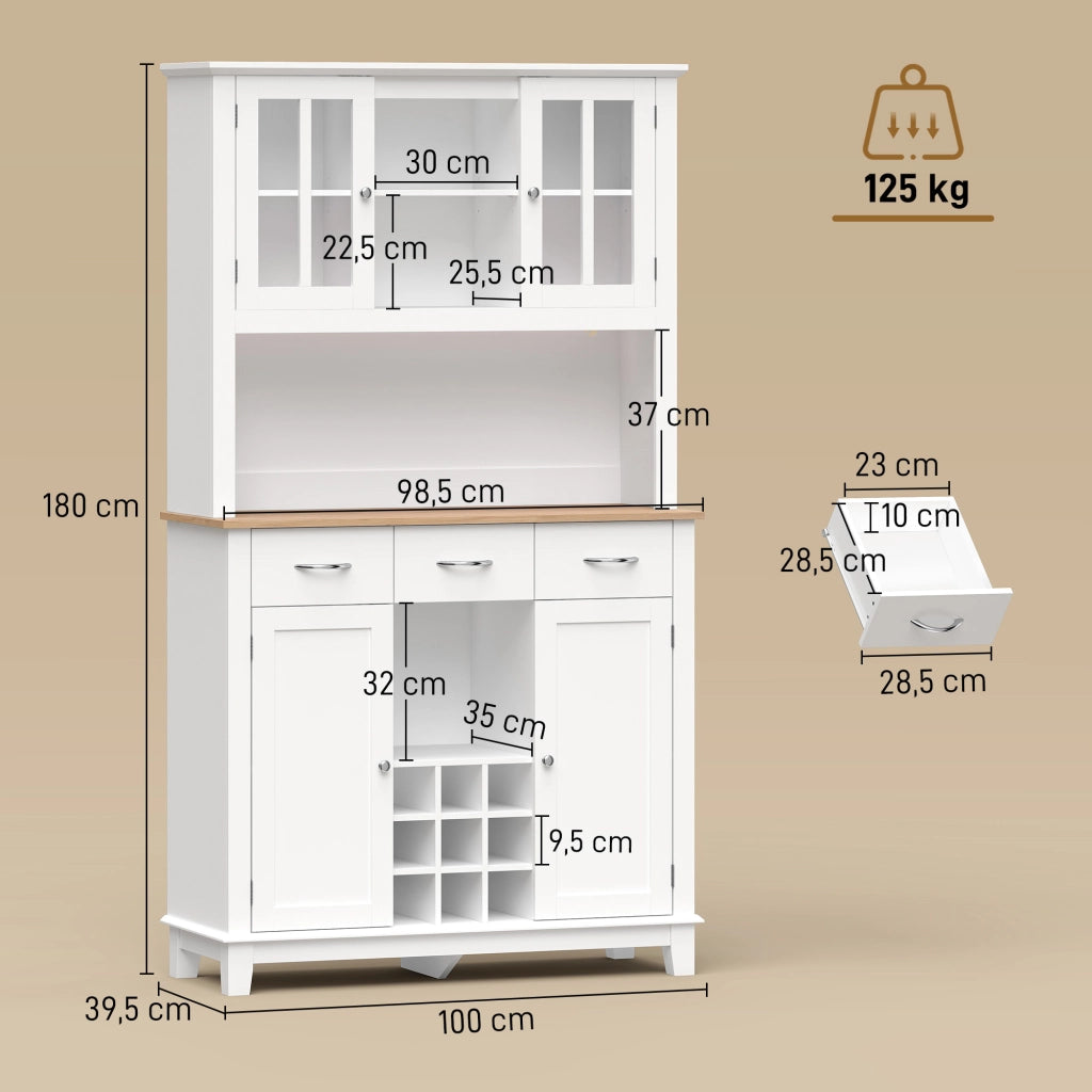 Buffet cucina con illuminazione LED ¨C zephmum ¨C bianco, vetro, ante, cassetti