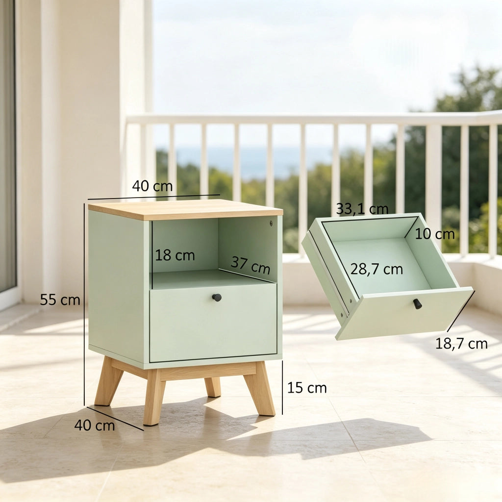 Set di 2 comodini con cassetto e vano a giorno (solo con 2 comodini)