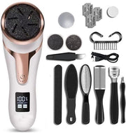 Elettro Raschiatore con Sistema di Aspirazione - Senza Fili - Raschiatore Elettrico per Piedi - Raschiatore per Piedi - Motore Più Potente - Ricaricabile via USB - Impermeabile all'Acqua - Bianco / Rosé Oro - 10 Accessori
