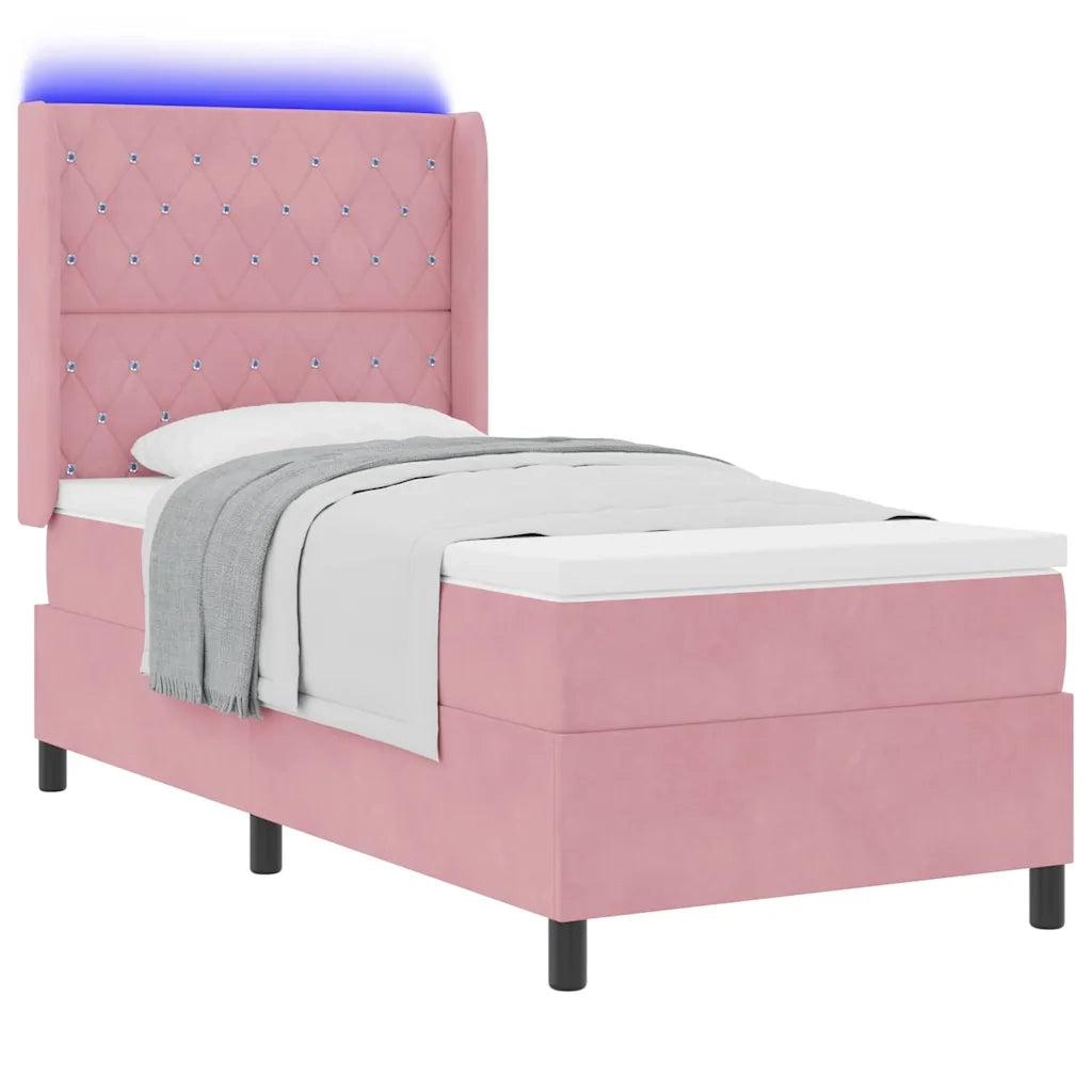 Letto a molle con materasso con led Rosa 90 x 190 cm Velluto