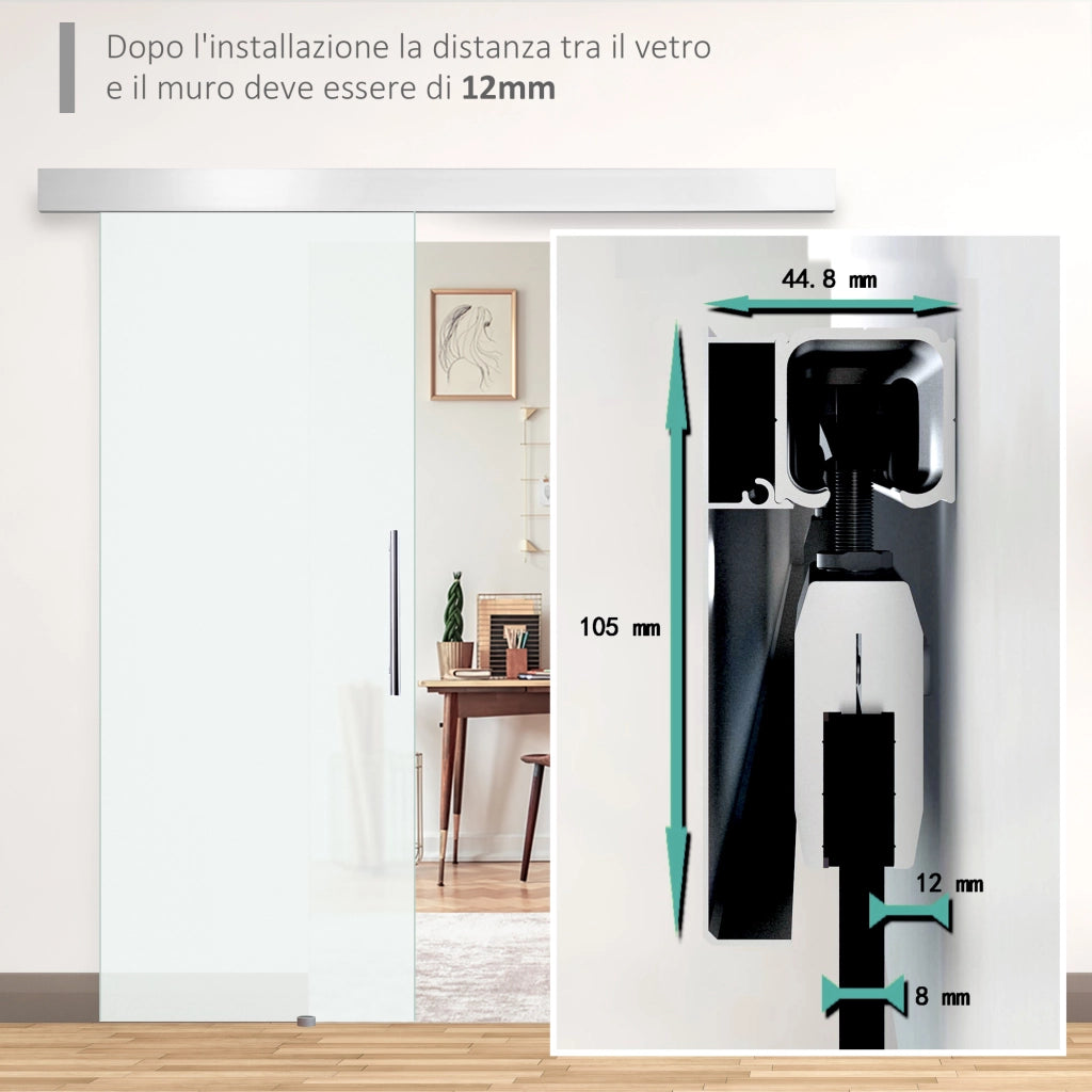 Porta Scorrevole in Vetro Smerigliato ¨C zephmum ¨C Grigio 205x90x0.8cm