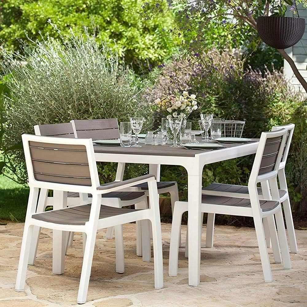 Poltrona da Esterno Harmony in Resina Effetto Legno Colore Bianco Tortora Impilabile e Resistente alle Intemperie Keter