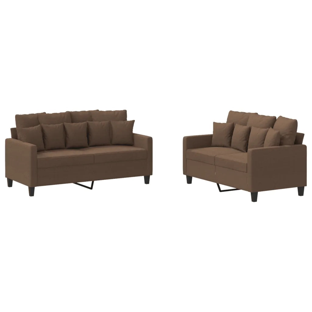 Set di Divani 2 pz con Cuscini Marrone in Tessuto