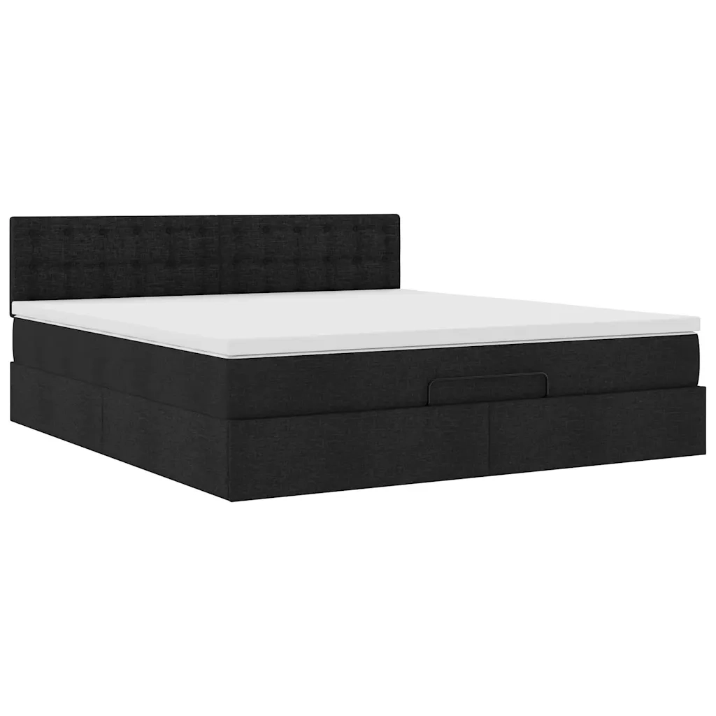 Struttura Letto Pouf con Materasso Nero 160x200 cm in Tessuto 3311638