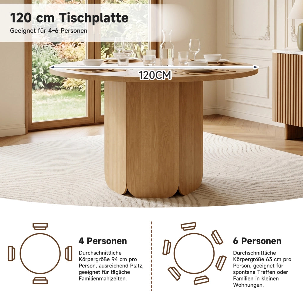 TAVOLO ROTONDO DA PRANZO 120 cm MDF Rovere per 4-6 persone