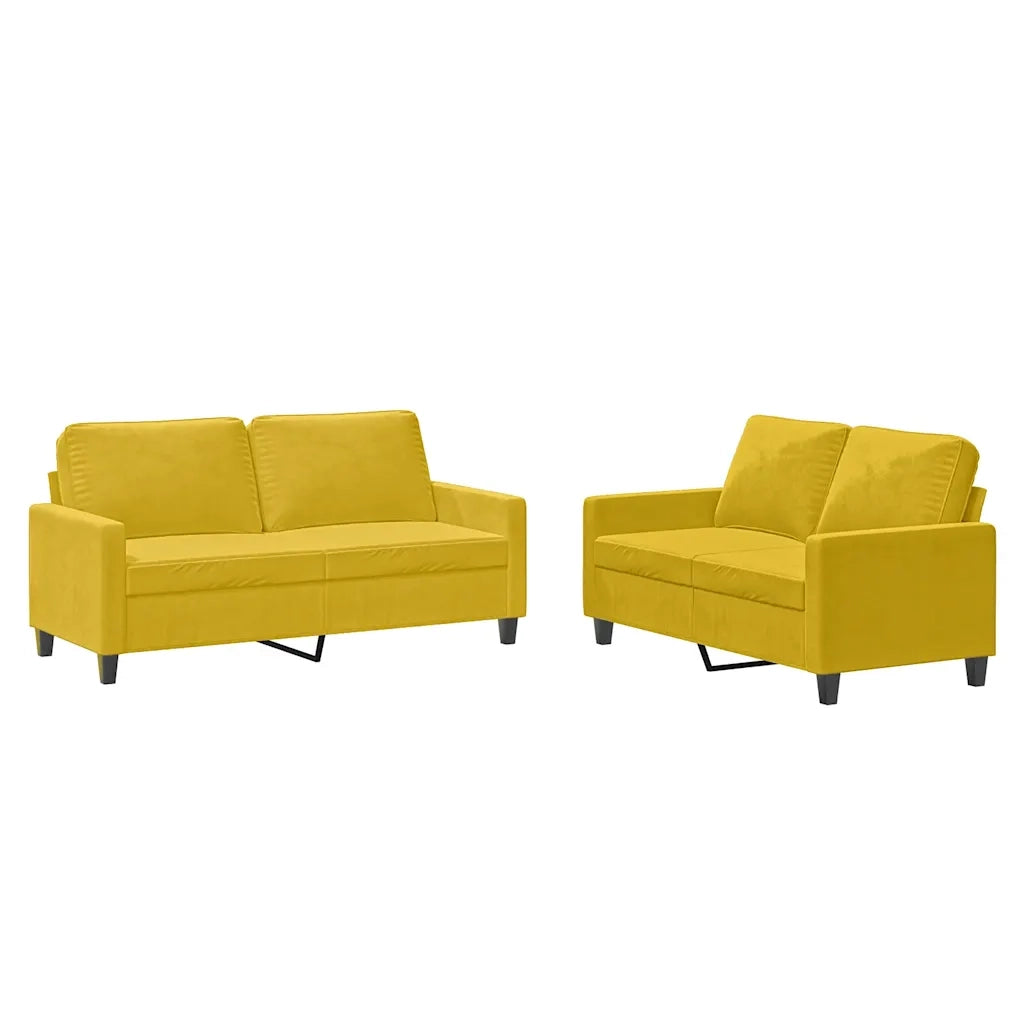Set di Divani 2 pz con Cuscini giallo in Velluto