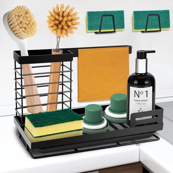Organizzatore per Lavello, 2 Pezzi di Ospite per Spugna, Lavello in Acciaio Inox 304, Nero per Spugna, Spazzole, Dispensatore di Sapone, Organizzatore per la Cucina