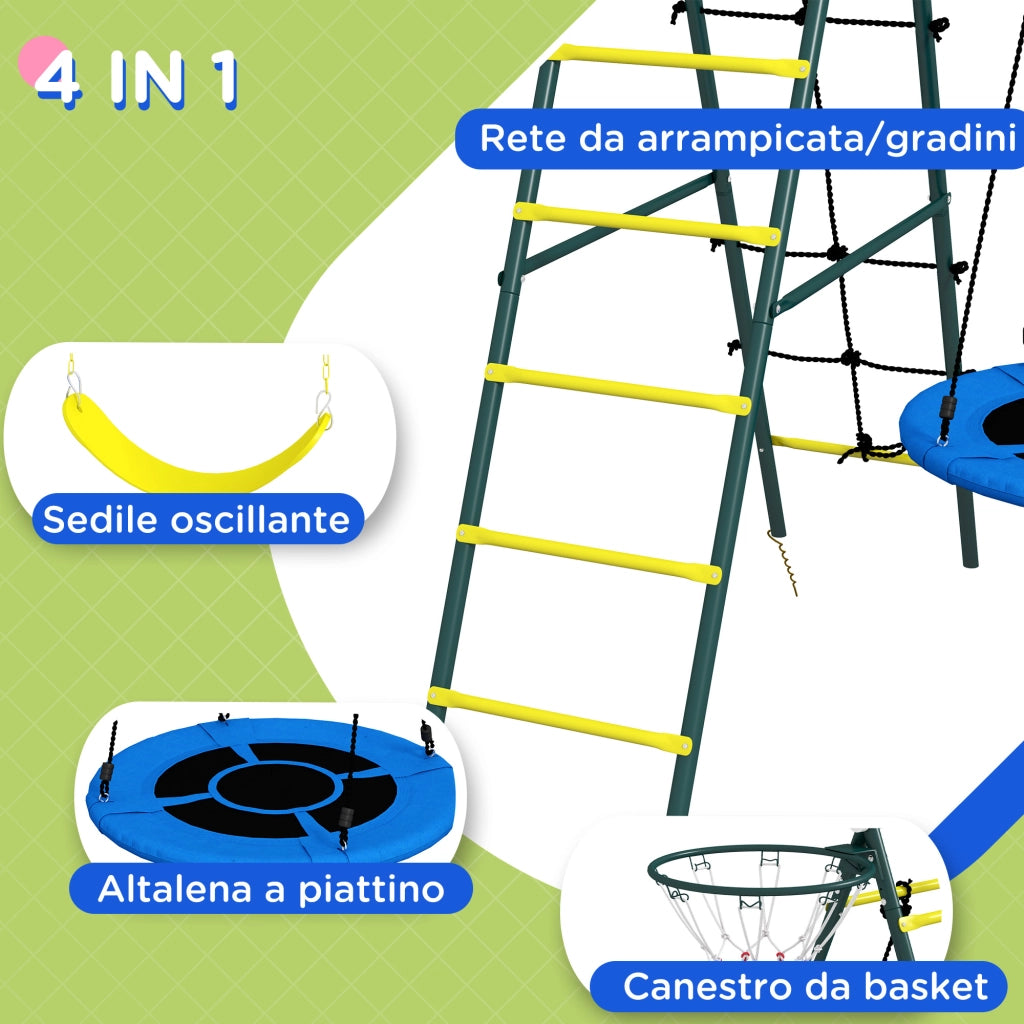 Altalena da Giardino con Scalette e Canestro ¨C Xylo ¨C Set Rotonda Acciaio per Bambini 3-8 Anni