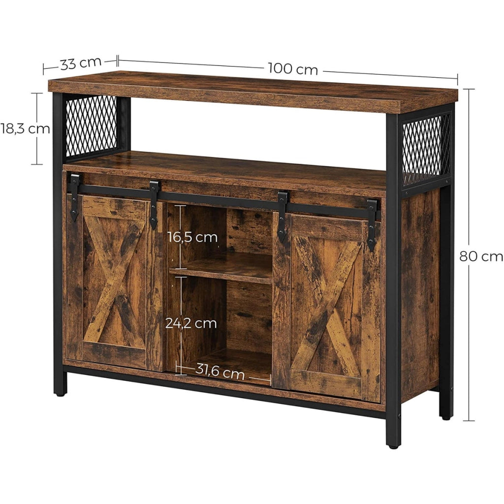 Credenza Industriale Rustica con Ante Scorrevoli in Legno e Metallo