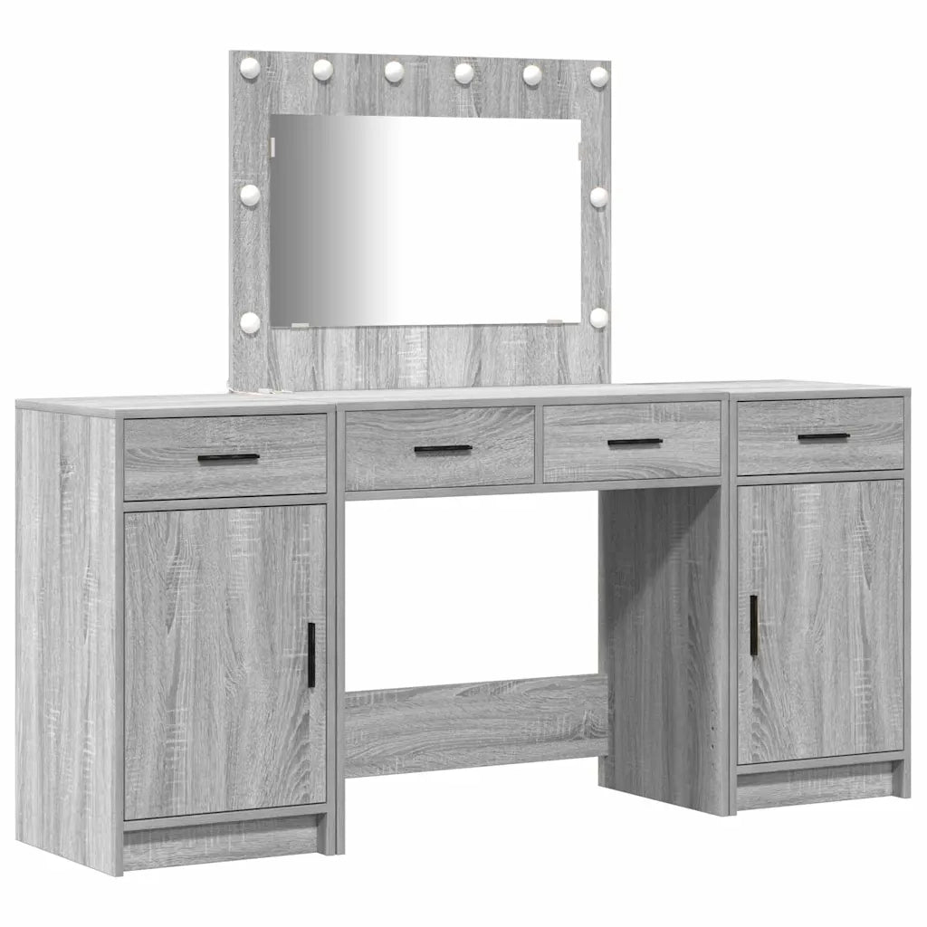Toeletta | Tavolo da Trucco con cassetto 3 pz Grigio Legno multistrato