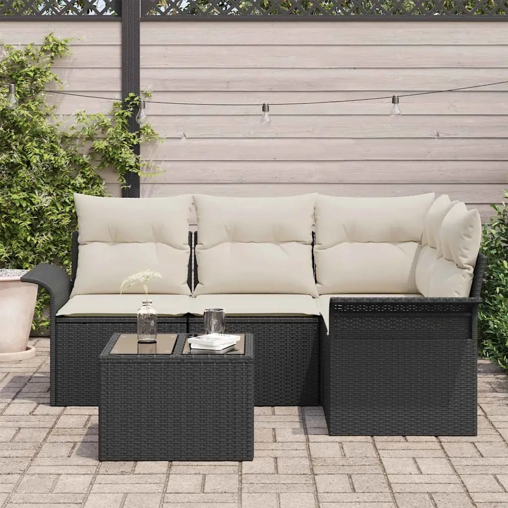 Set Divano da Giardino con cuscino 5 pcs Nero polyrattan