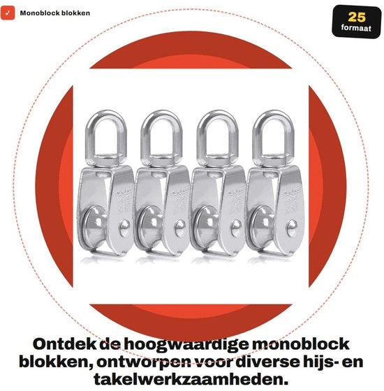 Monoblocco in Acciaio Inossidabile a 25 mm - Cavo M25 - Rotativo - Progettazione Ergonomica - Capacità di Carico 150 kg - Pulley a Cavo