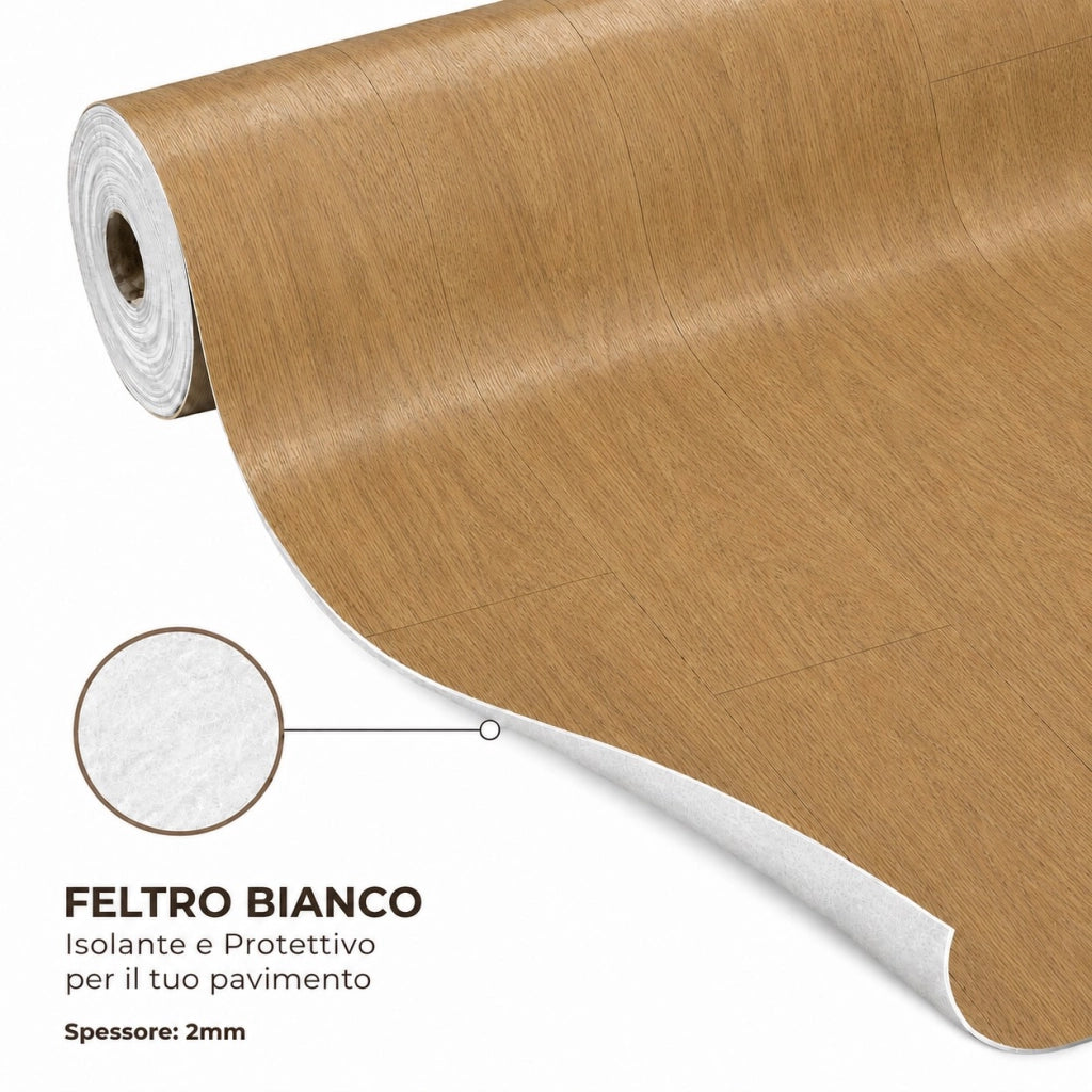 1 x 15 m (15 m²) Pavimento Vinilico a Rotolo Effetto Legno Miele Intenso – Spessore 2 mm con Feltro Fonoassorbente